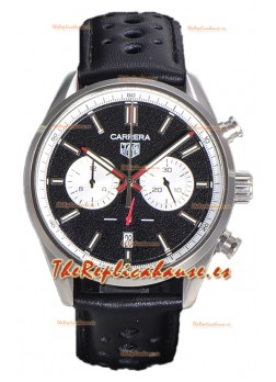 Tag Heuer Carrera Cronógrafo 43 Reloj Réplica Cuarzo Suizo Dial Negro Correa de Piel