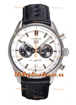 Tag Heuer Carrera Cronógrafo 43 Reloj Réplica Cuarzo Suizo Dial Blanco Correa Acero