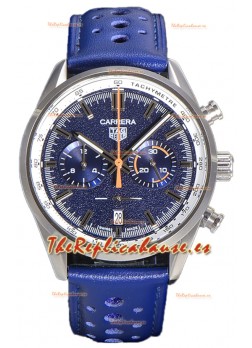 Tag Heuer Carrera Cronógrafo 43 Reloj Réplica Cuarzo Suizo Dial Azul Correa Piel