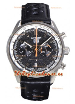 Tag Heuer Carrera Cronógrafo 43 Reloj Réplica Cuarzo Suizo Dial Negro Correa Piel