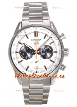 Tag Heuer Carrera Cronógrafo 43 Reloj Réplica Cuarzo Suizo Dial Blanco Correa Piel