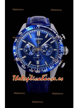 Tag Heuer Carrera Movimiento Cuarzo Suizo Reloj Réplica Dial Azul - Correa de Goma Azul