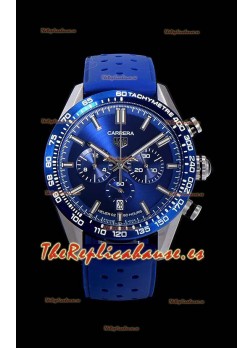 Tag Heuer Carrera Movimiento Cuarzo Suizo Reloj Réplica Dial Azul - Correa de Goma Azul