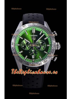 Tag Heuer Carrera Movimiento Cuarzo Suizo Reloj Réplica Dial Verde - Correa de Goma Negra