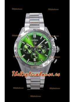 Tag Heuer Carrera Movimiento Cuarzo Suizo Reloj Réplica Dial Verde - Correa de Acero Inoxidable
