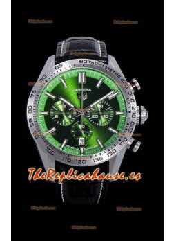 Tag Heuer Carrera Movimiento Cuarzo Suizo Reloj Réplica Dial Verde - Correa de Goma Negra