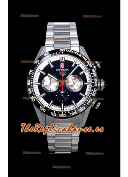 Tag Heuer Carrera Movimiento Cuarzo Suizo Reloj Réplica Dial Negro - Correa de Acero Inoxidable