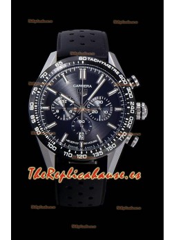 Tag Heuer Carrera Reloj Réplica Movimiento de Cuarzo Suizo Dial Negro - Correa de Goma Negra