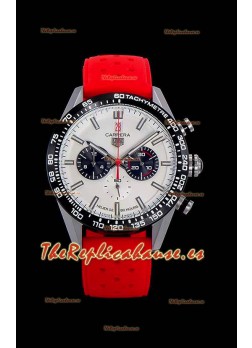 Tag Heuer Carrera Movimiento Cuarzo Suizo Reloj Réplica Dial Blanco - Correa de Goma Roja