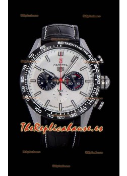 Tag Heuer Carrera Movimiento Cuarzo Suizo Reloj Réplica Dial Blanco - Correa de Goma Negra