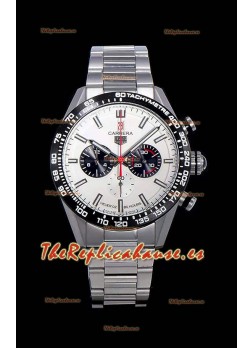 Tag Heuer Carrera Movimiento Cuarzo Suizo Reloj Réplica Dial Blanco - Correa de Acero Inoxidable