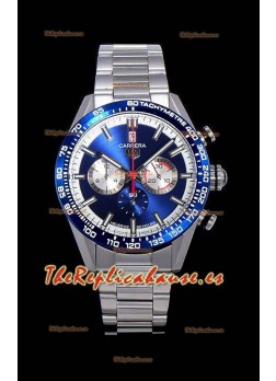 Tag Heuer Carrera Movimiento Cuarzo Suizo Reloj Réplica Dial Azul - Correa de Acero Inoxidable