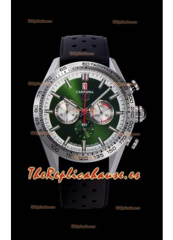 Tag Heuer Carrera Movimiento Cuarzo Suizo Reloj Réplica Dial Verde - Correa de Goma Negra