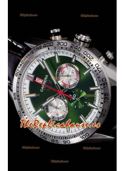 Tag Heuer Carrera Movimiento Cuarzo Suizo Reloj Réplica Dial Verde - Correa de Goma Negra
