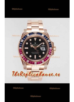 Rolex GMT Masters II Reloj Diamantes Suizos Caja en Acero 904L Oro Rosado - Calidad a Espejo 1:1
