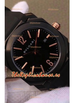Bvlgari Edición Octo Roma Reloj Réplica a espejo 1:1 Caja en Acero 904L Revestida en PVD - Dial en Acero Azul Correa de Piel