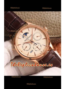 Jaeger LeCoultre Master Ultra Fino Calendario Perpetual Reloj Réplica Suizo en Dial Amarillo palido