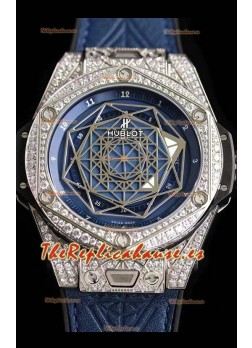 Hublot Big Bang Sang Bleu 45MM Reloj Réplica Suizoen Acero Inoxidable Edición Diamantes
