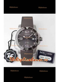 Longines HydroConquest Reloj Réplica Suizo a Espejo 1:1 en Dial Gris Correa de Goma