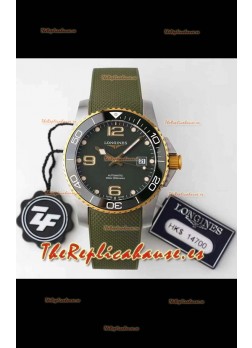 Longines HydroConquest Reloj Réplica Suizo a Espejo 1:1 Dial Gris Dial Correa de Goma Bisel en Oro Amarillo