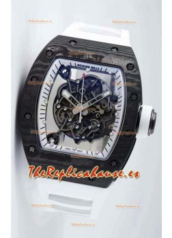 Richard Mille RM055 Caja de Carbono Forjado Reloj Réplica a espejo 1:1 Correa Blanca