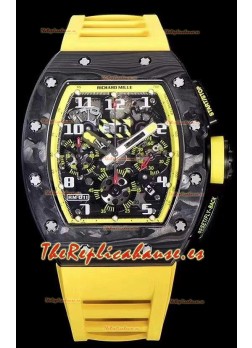 Richard Mille RM011 Felipe Massa Calidad a Espejo 1:1 Caja de Carbono Forjado de una Sola Pieza color Negro Correa Amarilla