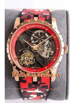 Roger Dubuis Excalibur Spider Flying Tourbillon Caja tipo Skeleton Caja de Oro Rosado Reloj Suizo a Espejo 1:1