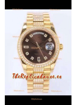Rolex Day Date Presidential Reloj Oro Amarillo 18K 36MM - Dial Marrón Calidad a Espejo 1:1