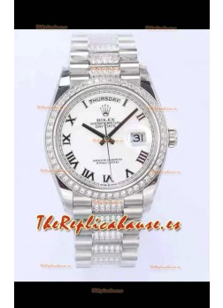 Rolex Day Date Presidential Acero 904L 36MM - Dial Blanco en Romanos Calidada Espeno 1:1