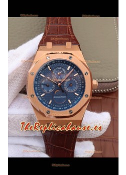 Audemars Piguet Royal Oak Calendario Perpetuo Reloj Réplica Suizo Caja de Oro Rosado - Dial Azul
