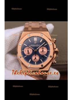 Audemars Piguet Royal Oak Reloj Réplica Suizo a espejo 1:1 Cronógrafo en Acero 904L chapado en Oro Rosado, Dial Azul