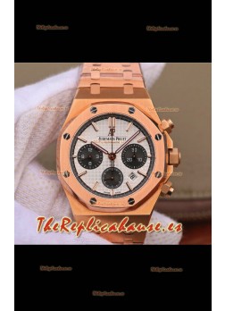 Audemars Piguet Royal Oak Reloj Réplica Suizo a espejo 1:1 Cronógrafo en Acero 904L chapado en Oro Rosado, Dial Blanco