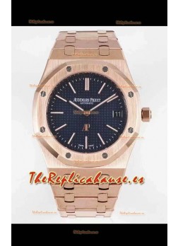Audemars Piguet Royal Jumbo Oak Super Fino Reloj Réplica Suizo a espejo 1:1 Oro Rosado Dial Azul