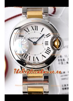 Ballon De Cartier Reloj Cuarzo Suizo Calidad a Espejo 1:1 28MM Caja en Dos Tonos Dial Blanco