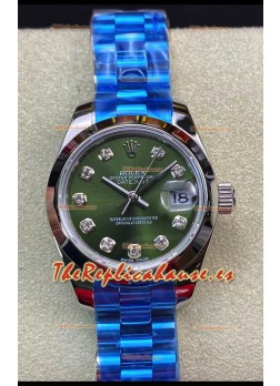 Rolex Datejust Ladies 28MM Movimiento Cal.3135 Réplica Suiza En Dial Verde - Caja de Acero 904L