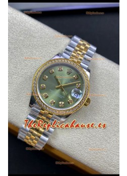 Rolex Datejust 31MM Reloj Réplica Suizo en Acero 904L Oro Amarillo 2 Tonos Dial Verde Réplica a Espejo 1:1