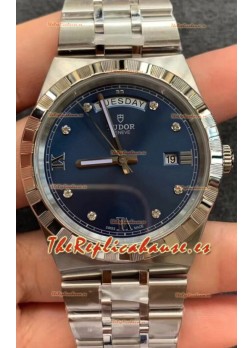 Tudor Reloj Edición Royal - Réplica Espejo 1:1 en Caja de Acero - Dial Diamantes Azul