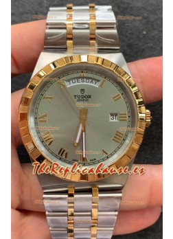 Tudor Reloj Edición Royal - Réplica Espejo 1:1 en Caja en Dos Tonos - Dial Romano Gris