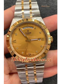 Tudor Reloj Edición Royal - Réplica Espejo 1:1 en Caja en Dos Tonos - Dial Diamantes Oro