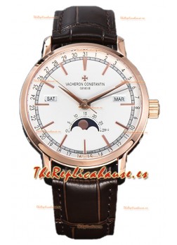 Vacheron Constantin Traditionelle Complete Calendar Cahapada Oro Rosado Dial Blanco Réplica Suiza