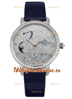 Vacheron Constantin Traditionelle Moon Phase Diamantes Pavimentados Oro Rosado Réplica Suiza 