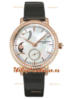 Vacheron Constantin Traditionelle Moon Phase Dial Madre Perla en Oro Rosado Réplica Suiza