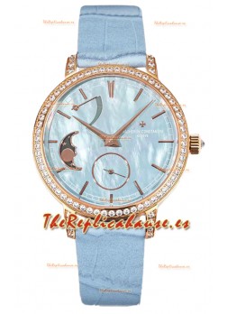 Vacheron Constantin Traditionelle Moon Phase Dial Azul Madre Perla en Oro Rosado Réplica Suiza