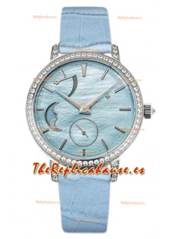 Vacheron Constantin Traditionelle Moon Phase Dial Azul Madre Perlain Steel Case Réplica Suiza