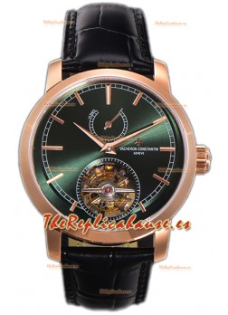 Vacheron Constantin Traditionelle 14-Day Tourbillon Dial Verde Oro Rosado Reloj Réplica Espejo 1:1 