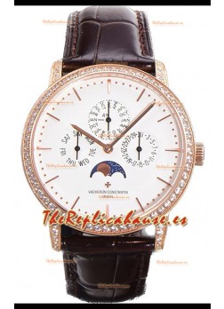 Vacheron Constantin Patrimony Perpetual Calendar Ultra-Thin Oro Rosado Dial Blanco Réplica Suiza
