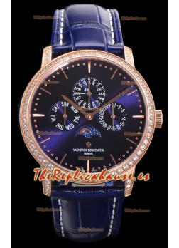 Vacheron Constantin Patrimony Perpetual Calendar Ultra-Thin Oro Rosado Dial Azul Réplica Suiza
