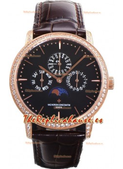 Vacheron Constantin Patrimony Perpetual Calendar Ultra-Thin Oro Rosado Dial Negro Réplica Suiza