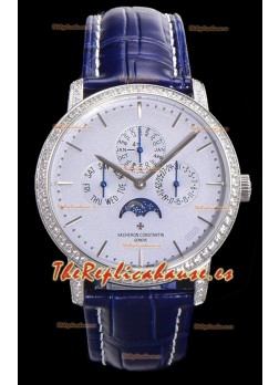Vacheron Constantin Patrimony Perpetual Calendar Ultra-Thin Oro Blanco Dial Azul Claro Réplica Suiza