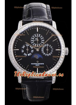 Vacheron Constantin Patrimony Perpetual Calendar Ultra-Thin Oro Blanco Dial Negro Réplica Suiza